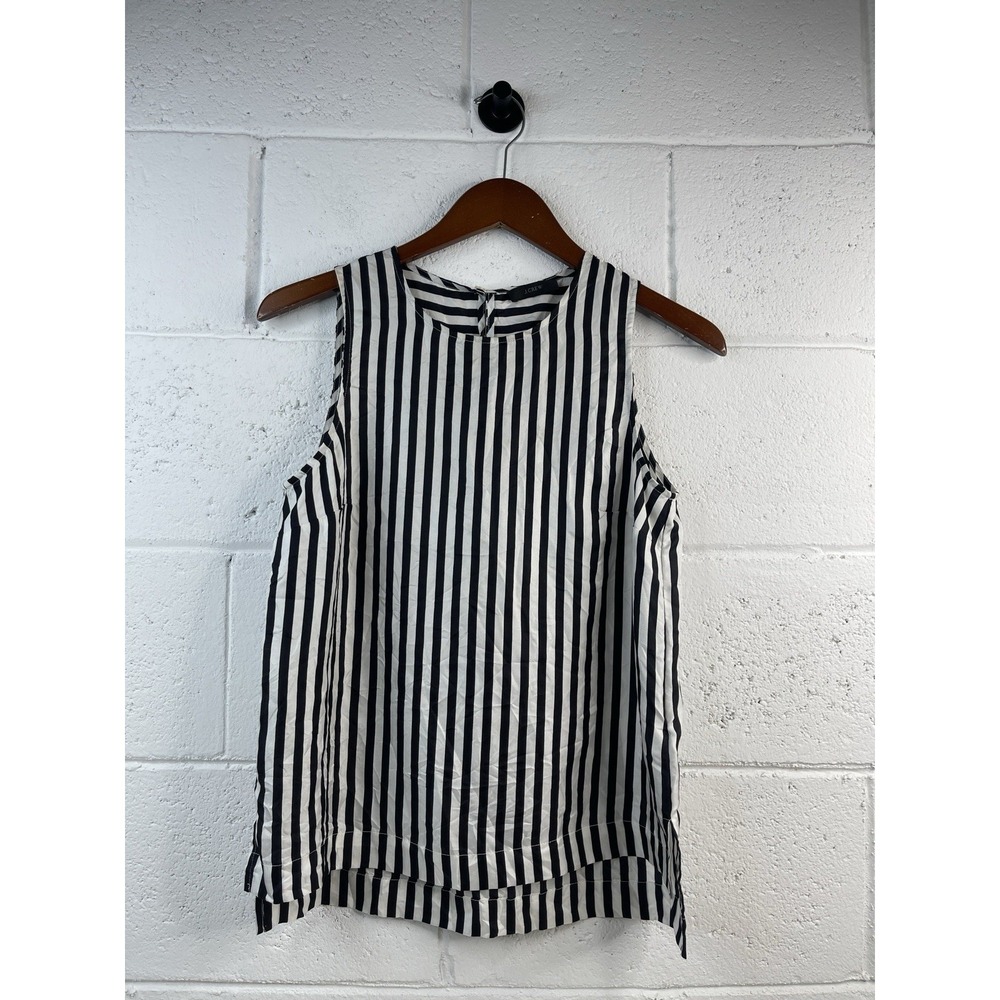 J.CREW Black White Striped Sleeveless High Neck Flowy 100%‎ SILK Blouson Size 2